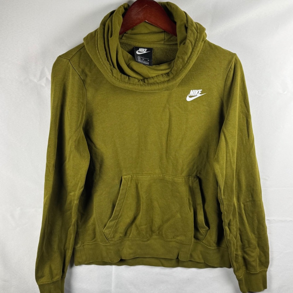 Nike Womens Funnel Neck Hoodie Olive Green Cowl Pullover BV4526-368 Medium